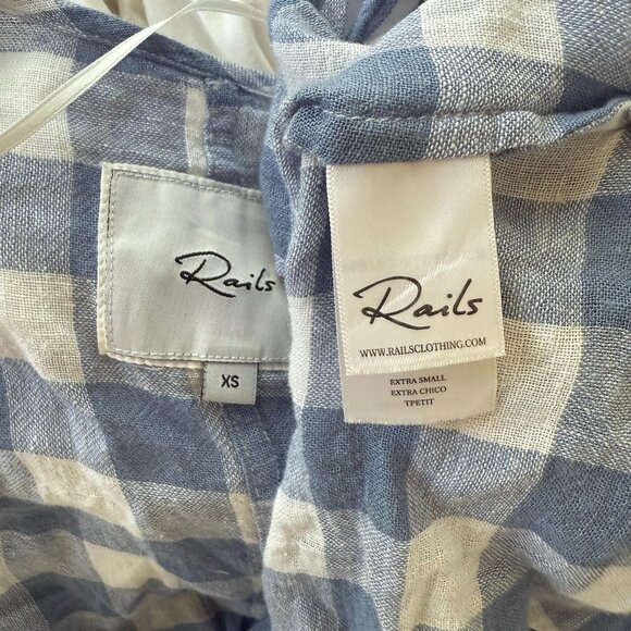 Rails Athena Blue Gingham Cropped Wrap Top XS Linen Blend - Picture 13 of 14